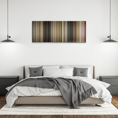 Say Anything color palette canvas above a bed, between two black pendant lamps