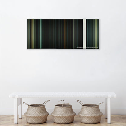 Harry Potter and the Deathly Hallows: Part 2 color palette canvas above a white bench with three woven baskets