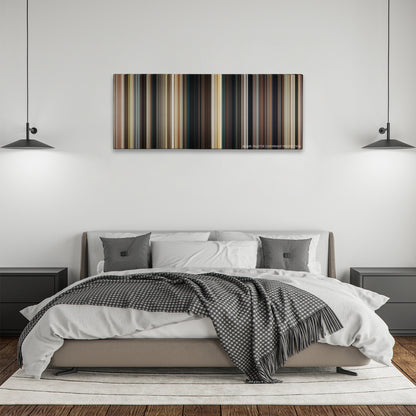 2 Guns color palette canvas above a bed, between two black pendant lamps
