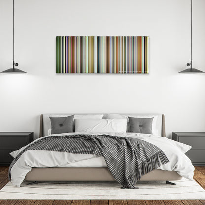 Gangs of Wasseypur color palette canvas above a bed, between two black pendant lamps
