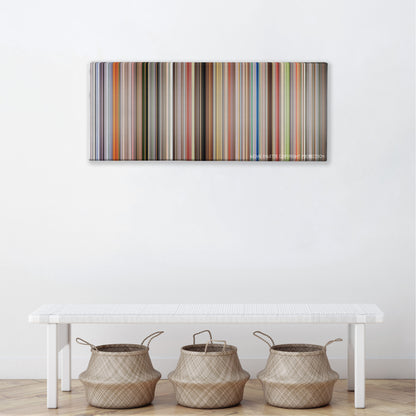 Jackass: The Movie color palette canvas above a white bench with three woven baskets