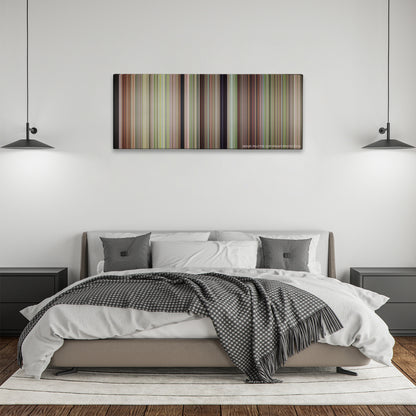 Happy Gilmore color palette canvas above a bed, between two black pendant lamps