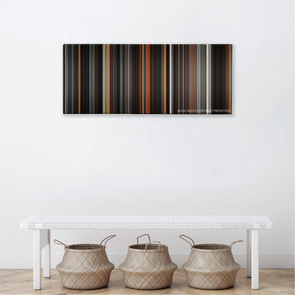 A Monster Calls color palette canvas above a white bench with three woven baskets