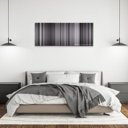 The Killing color palette canvas above a bed, between two black pendant lamps