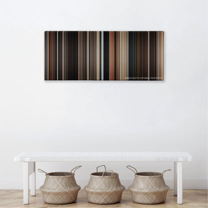 Sky Captain and the World of Tomorrow color palette canvas above a white bench with three woven baskets