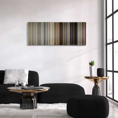 The Hurt Locker color palette canvas above a black sofa with a gold-topped table