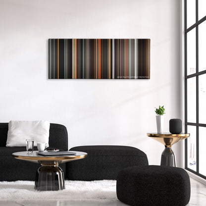 A Monster Calls color palette canvas above a black sofa with a gold-topped table