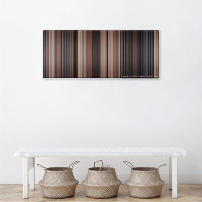 Back to the Future color palette canvas above a white bench with three woven baskets