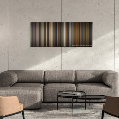 Hide and Seek color palette canvas on a concrete wall above a gray sectional sofa