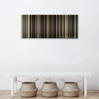 The Great Beauty color palette canvas above a white bench with three woven baskets