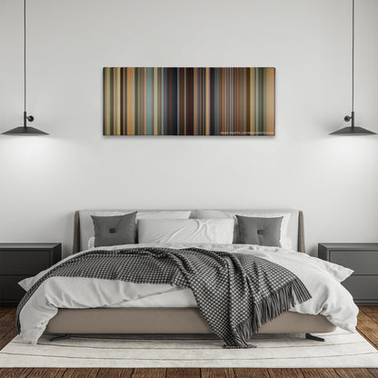 Bad Teacher color palette canvas above a bed, between two black pendant lamps