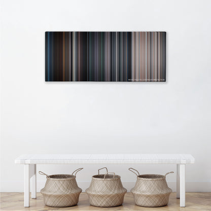 The Avengers color palette canvas above a white bench with three woven baskets