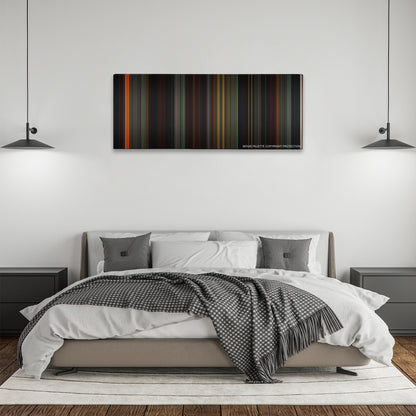 Hansel & Gretel: Witch Hunters color palette canvas above a bed, between two black pendant lamps