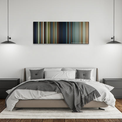 The Chronicles of Narnia: Prince Caspian color palette canvas above a bed, between two black pendant lamps
