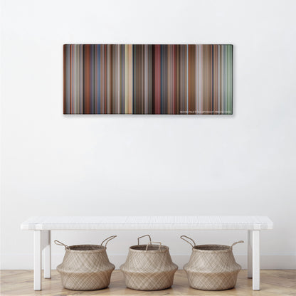 Good Will Hunting color palette canvas above a white bench with three woven baskets