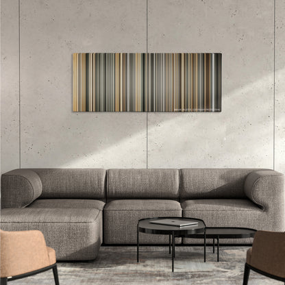 Mary and Max color palette canvas on a concrete wall above a gray sectional sofa