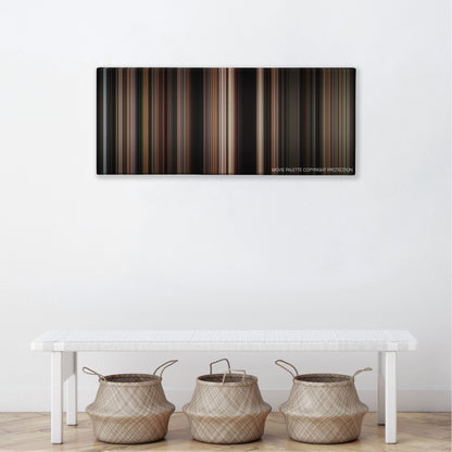 Risky Business color palette canvas above a white bench with three woven baskets