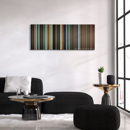 Warrior color palette canvas above a black sofa with a gold-topped table