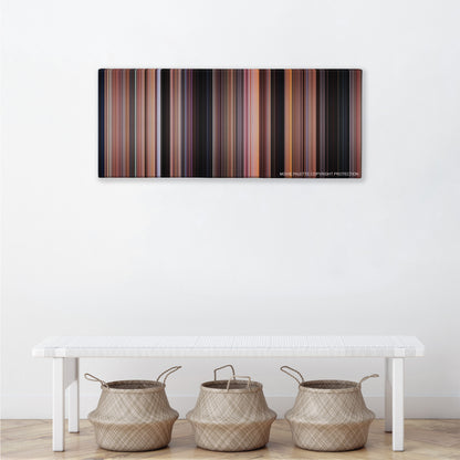 Spider-Man color palette canvas above a white bench with three woven baskets