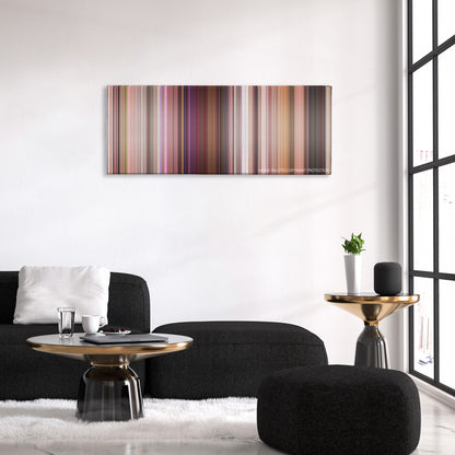 A Cinderella Story color palette canvas above a black sofa with a gold-topped table