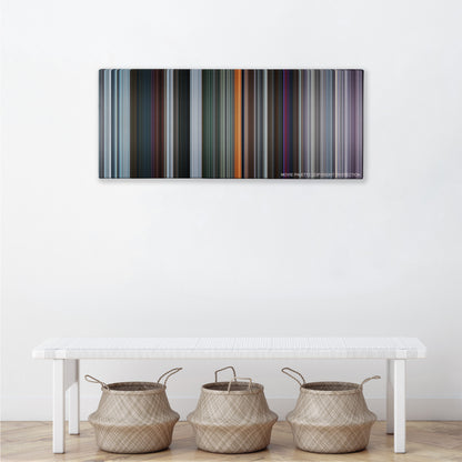 Deadpool color palette canvas above a white bench with three woven baskets