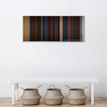 Goosebumps color palette canvas above a white bench with three woven baskets