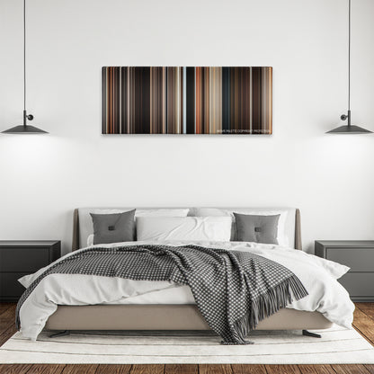Sky Captain and the World of Tomorrow color palette canvas above a bed, between two black pendant lamps