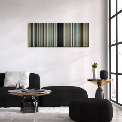 American Sniper color palette canvas above a black sofa with a gold-topped table