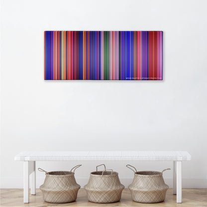 Aladdin color palette canvas above a white bench with three woven baskets