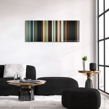 The Guard color palette canvas above a black sofa with a gold-topped table