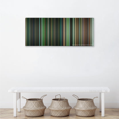 Joker color palette canvas above a white bench with three woven baskets