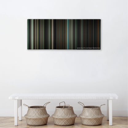 The Boy color palette canvas above a white bench with three woven baskets
