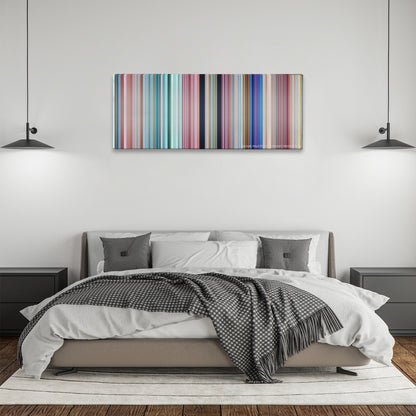 Ice Age: Continental Drift color palette canvas above a bed, between two black pendant lamps