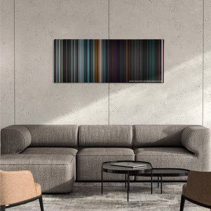 Upgrade color palette canvas on a concrete wall above a gray sectional sofa