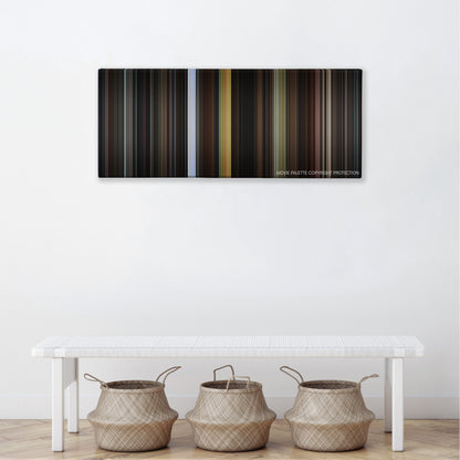 Angel Heart color palette canvas above a white bench with three woven baskets