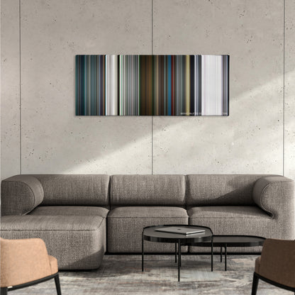 Resident Evil: Afterlife color palette canvas on a concrete wall above a gray sectional sofa