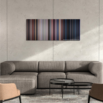 Lethal Weapon 2 color palette canvas on a concrete wall above a gray sectional sofa