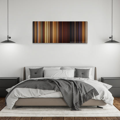 Shrek Forever After color palette canvas above a bed, between two black pendant lamps