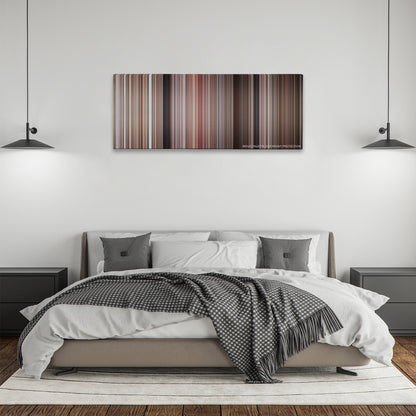 Misery color palette canvas above a bed, between two black pendant lamps