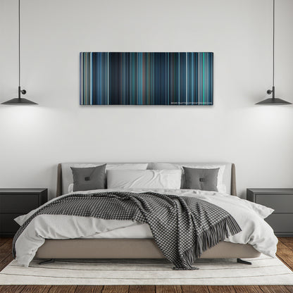 Resident Evil: Apocalypse color palette canvas above a bed, between two black pendant lamps