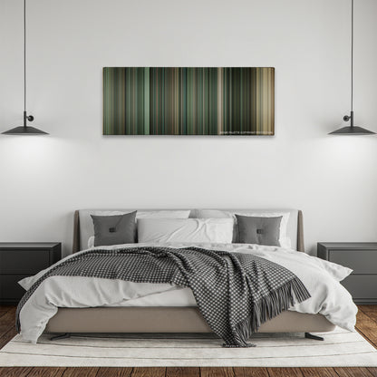 The Taking of Pelham 123 color palette canvas above a bed, between two black pendant lamps