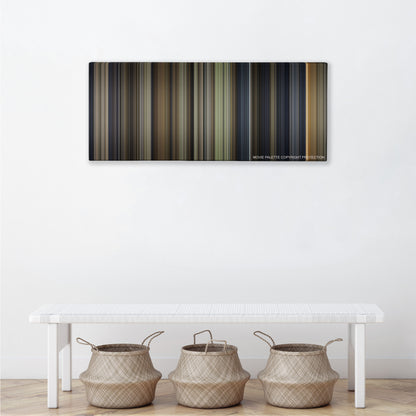 Harry Potter and the Sorcerer's Stone color palette canvas above a white bench with three woven baskets
