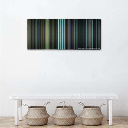 Harry Potter and the Prisoner of Azkaban color palette canvas above a white bench with three woven baskets
