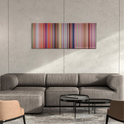 The Angry Birds Movie color palette canvas on a concrete wall above a gray sectional sofa
