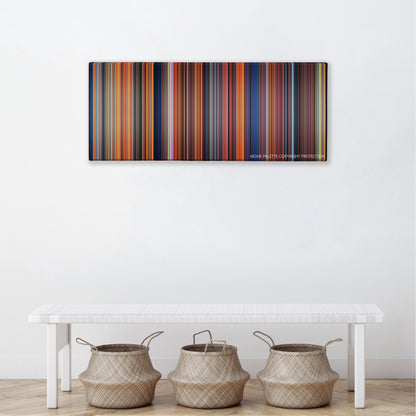 The Land Before Time color palette canvas above a white bench with three woven baskets