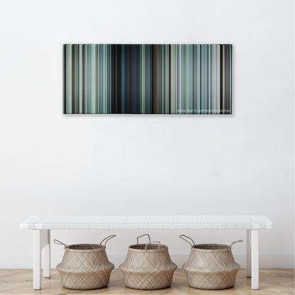 Angel Has Fallen color palette canvas above a white bench with three woven baskets