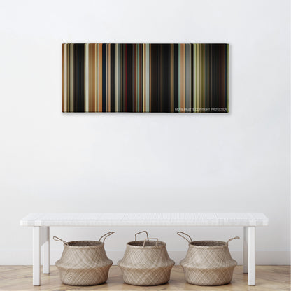 Brightburn color palette canvas above a white bench with three woven baskets