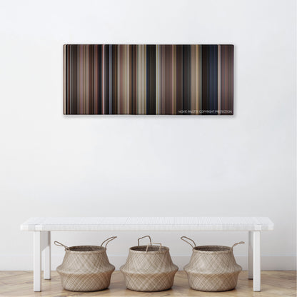 The Karate Kid Part II color palette canvas above a white bench with three woven baskets