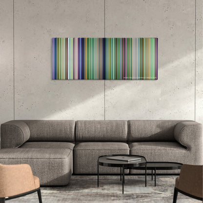 Rio 2 color palette canvas on a concrete wall above a gray sectional sofa