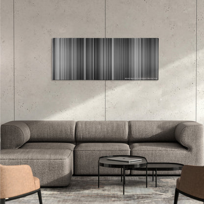 Metropolis color palette canvas on a concrete wall above a gray sectional sofa